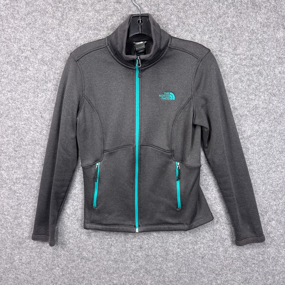 The North Face Fleece Jacket Small Gray Teal Full Zip Slim Fit Activewear